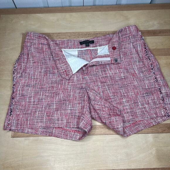 Banana Republic Women's Tweed Frayed Trim High-Rise Shorts Pink Red Sz 8 Preppy - Picture 4 of 8